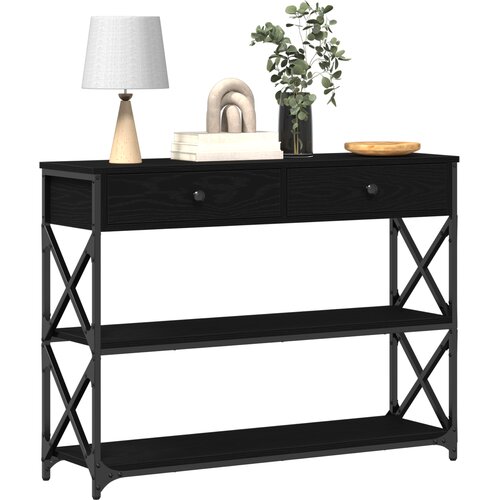 Konzolna stolica s ladicama Crni hrast 100 x 28 x 75 cm Slike
