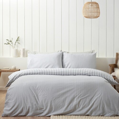 Catherine Lansfield Siva flanelska posteljina za krevet za jednu osobu 135x200 cm Stripe &amp;ndash; Slike