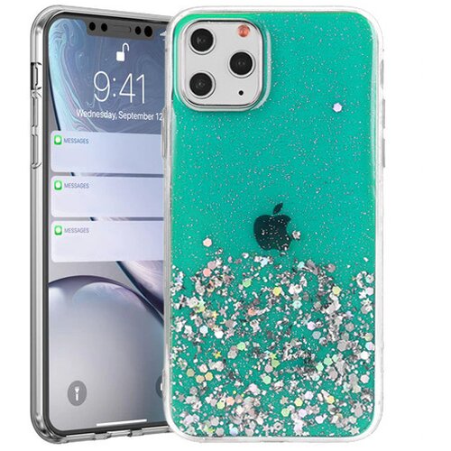 Onasi Silikonski ovitek z ble&amp;scaron;čicami SPARKLE za iPhone 13 Pro - zelen Slike