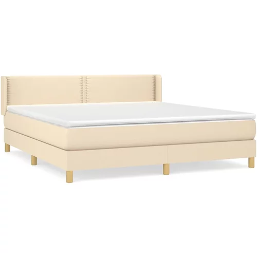 vidaXL Box spring postelja z vzmetnico krem 160x200 cm blago, (20892801)