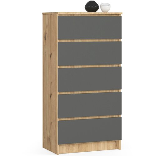 AKORD KOMODA K60 5SZ CLP OAK ARTISAN / SIVI, (21703161) Slike