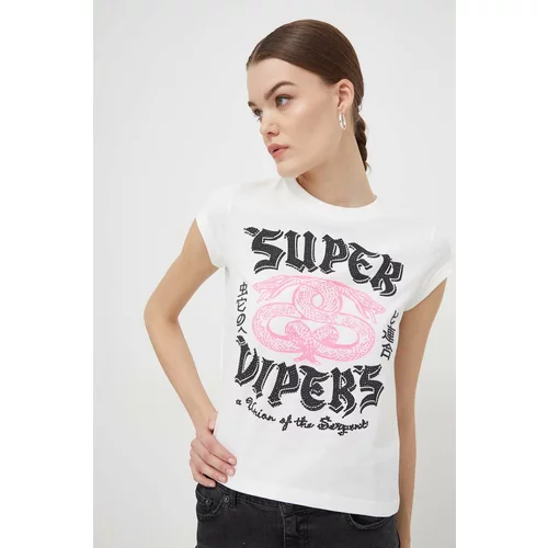 Superdry Bombažna kratka majica ženski, bež barva