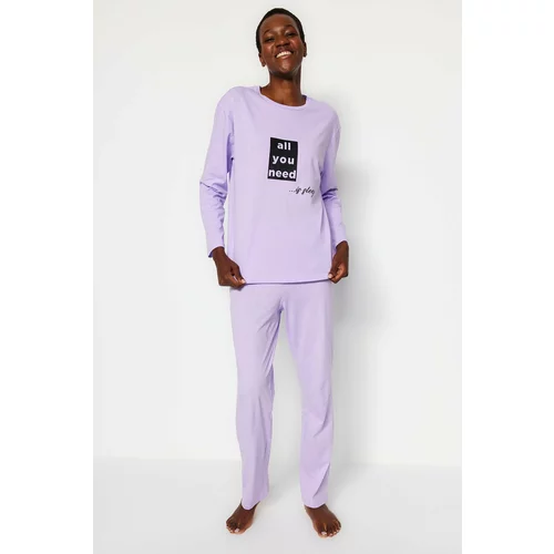 Trendyol Pajama Set - Purple - Slogan