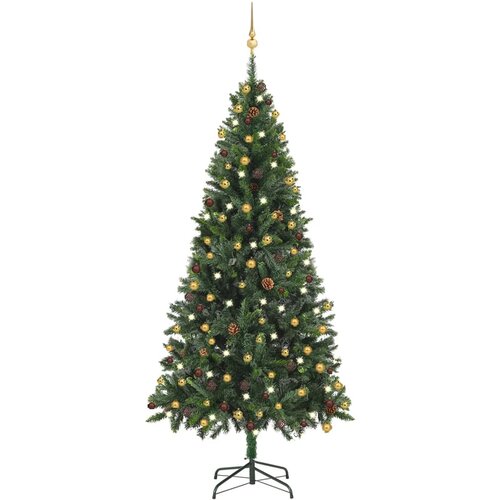 vidaXL umjetno božićno drvce s LED svjetlima i kuglicama zeleno 210 cm Cijene