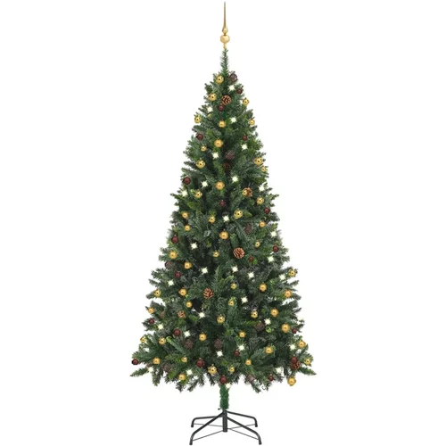 vidaXL umjetno božićno drvce s LED svjetlima i kuglicama zeleno 210 cm