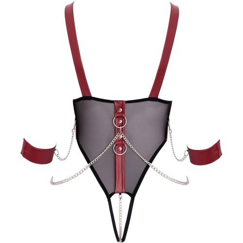 Cottelli Bondage - otvoreni body s remenjem i lancem (crna) Slike