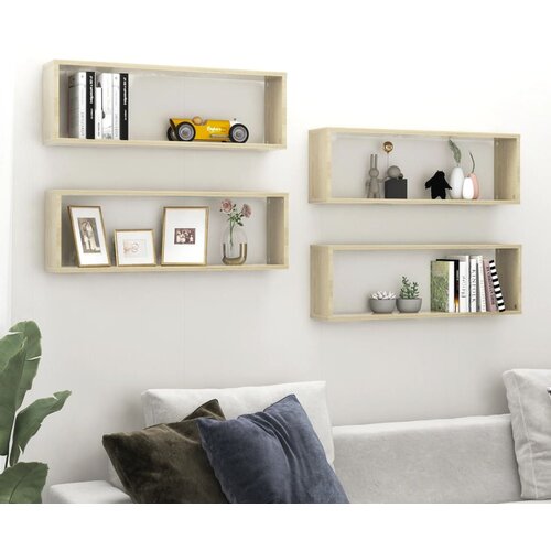 vidaXL Stenske police kockaste 4 kosi sonoma hrast 80x15x26,5 cm, (20620565) Cene