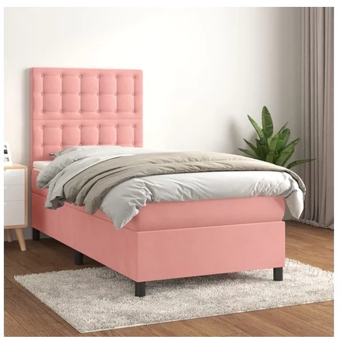 vidaXL Box spring postelja z vzmetnico roza 90x200 cm zamet