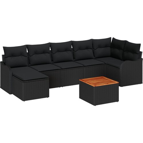 VidaXL 8-delni vrtni set s blazinami črn poli ratan akacija, 2-sedežna vrtna sofa s blazinami črn poli ratan Slike