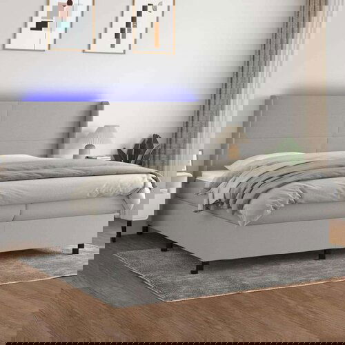  Box spring s madracem LED svjetlosivi 200x200 cm tkanina Slike