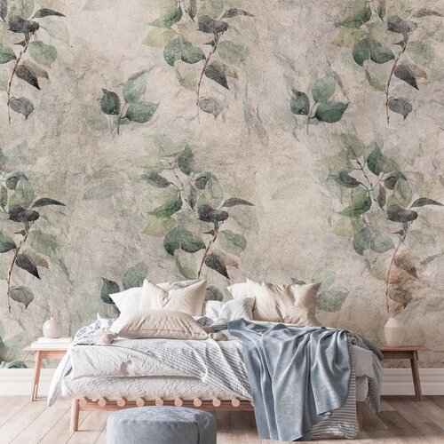  Foto tapeta - Statue of nature - plant motif with green leaves with grey patterns 100x70 Slike