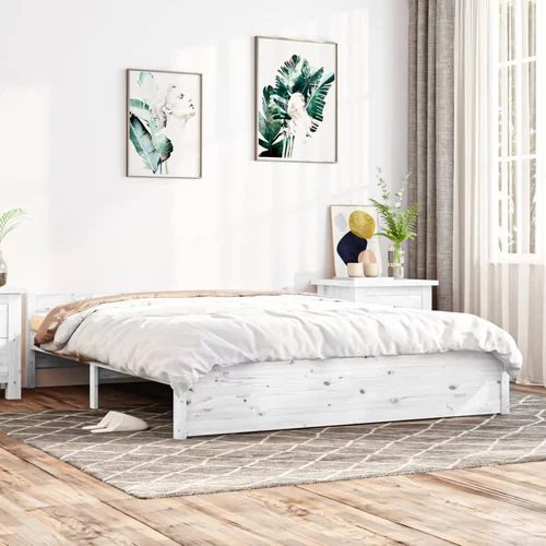 vidaXL posteljni okvir bel iz trdnega lesa 140x190 cm
