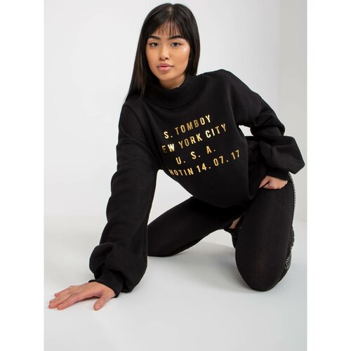 Fashion Hunters Black sweatshirt with inscriptions and a turtleneck Slike