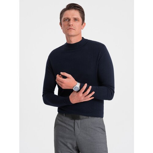 Ombre Men&amp;#039;s knitted half-golf with viscose - navy blue Slike