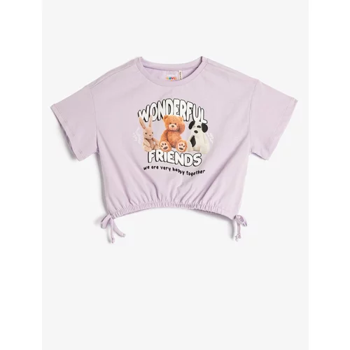 Koton Crop Oversize T-Shirt Animals Printed Elastic Waist Tied Cotton