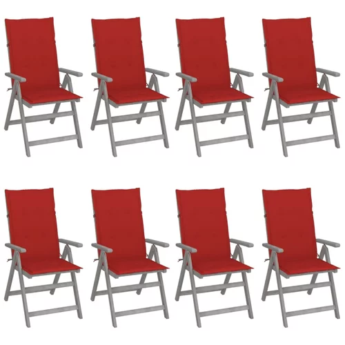  nagibne vrtne stolice s jastucima 8 kom sive od bagremovog drva