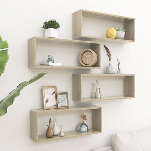 VidaXL Stenske police kockaste 4 kosi sonoma hrast 60x15x23 cm Slike