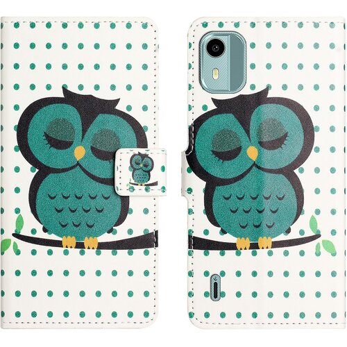 INORCO Usnjena torbica za telefon s tiskanjem vzorcev za Nokia C12 4G/C12 Pro/C12 Plus, ovitek za denarnico s stojalom, (22036519) Slike