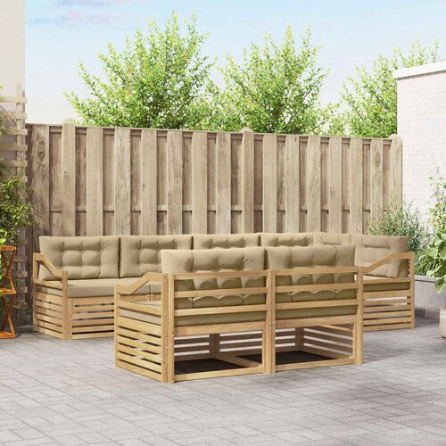  Set vanjskih sofa 7 kom. Bijela i bež Poliester Smeđa 325,5 x 166,5 x 73 cm Slike