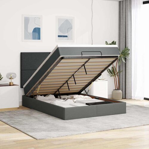  Otomanski krevet s madracem i LED tamnosivi 140x190 cm tkanine Slike