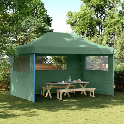 vidaXL Sklopivi prigodni šator za zabave s 3 bočna zida zeleni