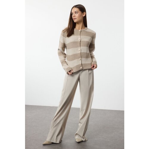 Trendyol Mink Striped Basic Knitwear Cardigan Slike