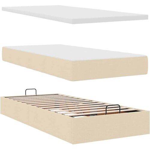  Otomanski okvir kreveta s madraca krem 80x200cm od tkanine Slike