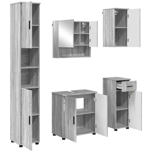 VidaXL Komplet pohi&amp;scaron;tva za kopalnico 5 pcs Siva sonoma 61 x 35 x 64 cm, (5000064481) Slike
