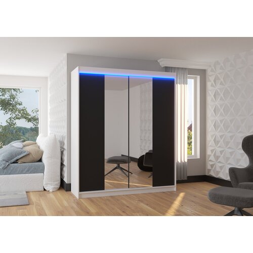 ADRK Drsna omara z ogledalom BALANCE 180 cm - BELA-ČRNA Cene