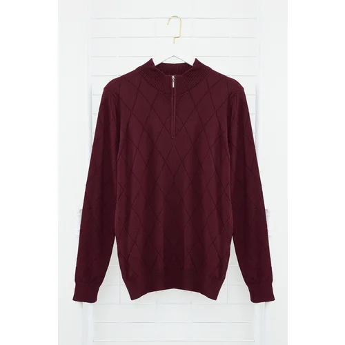 Trendyol Claret Red Slim Fit Half Turtleneck Zipper Collar Cotton Smart Knitwear Sweater