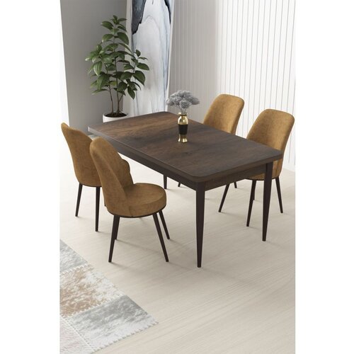 Hanah home Nil - Baroque, Cappuccino BaroqueCappuccino Dining Table & Chairs Set (5 Pieces) Cene