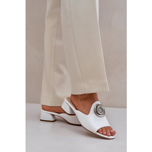 PE2 Elegant Women's Slippers On Low Heel With Decoration White Feledis Cene