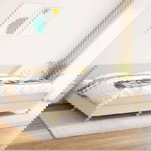  Box spring postelja z vzmetnico krem 180x200 cm blago Slike