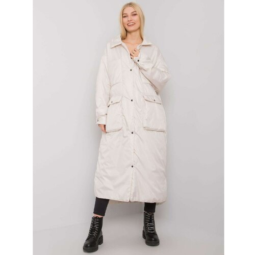 Fashion Hunters Light beige long women's quilted jacket Slike