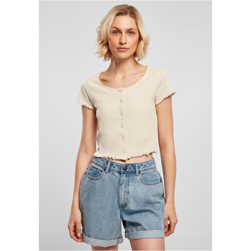 UC Ladies Women's Soft Seagrass T-Shirt Cropped Button Up Rib Cene