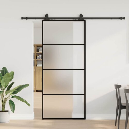 vidaXL drsna vrata z opremo črna 90x205 cm esg steklo Cene