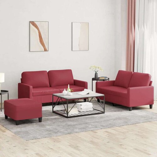 VidaXL 3-dijelni set sofa s jastucima boja vina od umjetne kože Slike