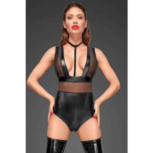 Noir Handmade F183 powerwetlook body with wide straps, tulle inserts and velvet