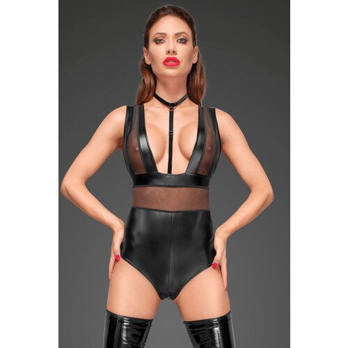 Noir Handmade F183 Powerwetlook Body with Wide Straps, Tulle Inserts and Velvet Choker M Cijene