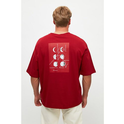 Trendyol Claret Red Men's Short Sleeved Back Printed Oversize T-Shirt Slike