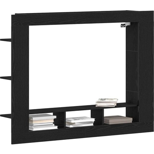 VidaXL TV Kabinet Crni Hrast Drvo, Metal Srednji TV Stalak Crnog Hrasta Slike