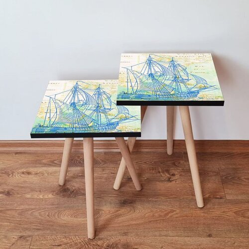 Hanah home 2Shp315 - Navy Blue Navy BlueGreenBeige Nesting Table (2 Pieces) Cene