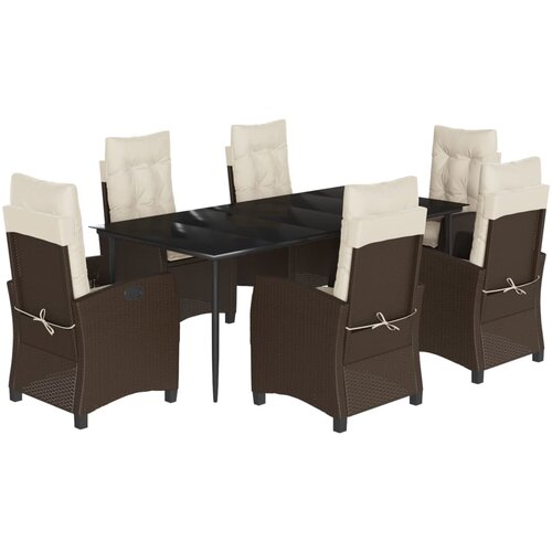 vidaXL 7-dijelni vrtni blagovaonski set s jastucima poliratan smeđi Cijene