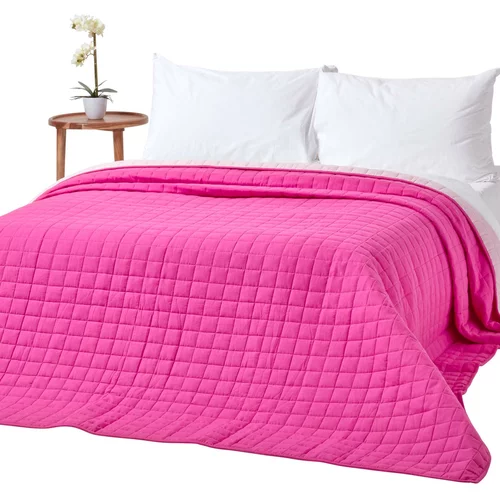 HOMESCAPES Bombažno prešito obojestransko posteljno pregrinjalo roza in cerise, 200x200 cm, (20750148)