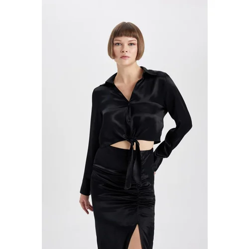 Defacto Crop Satin Long Sleeve Shirt