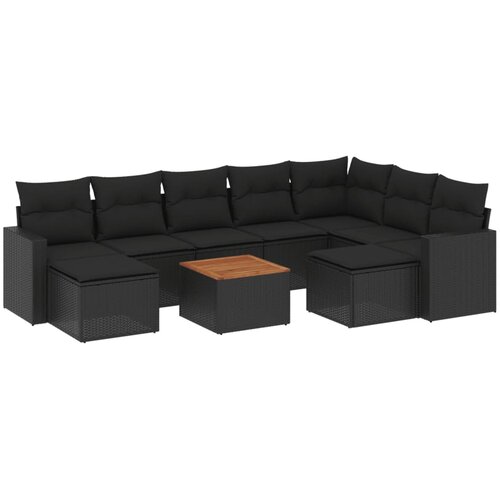  10-dijelni set vrtnih sofa s jastucima crni od poliratana Crna 66 x 62 x 69 cm Slike
