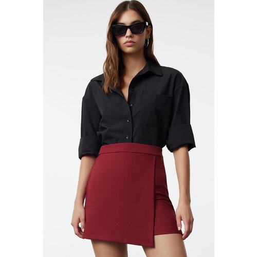 Trendyol Claret Red Double Breasted Woven Shorts Skirt Slike