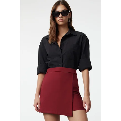 Trendyol Claret Red Double Breasted Woven Shorts Skirt