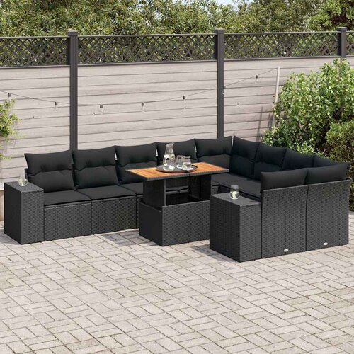  10-dijelni set vrtnih sofa s jastucima crni poliratana bagrem Cijene