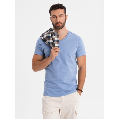 Ombre BASIC men&amp;#039;s classic cotton T-shirt with a serape neckline - blue Slike